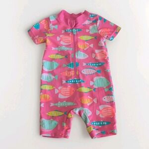 Carter's Baby Girl One Piece Rashguard Swimsuit 9 Months Short Sleeve w/ Zipper